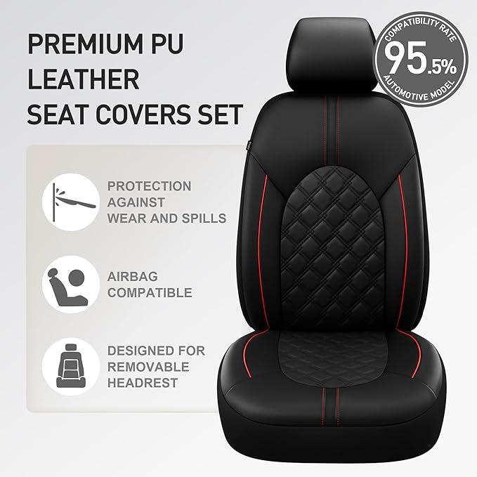 Universal Faux Leather Seat Covers — Full Set — Black / Red