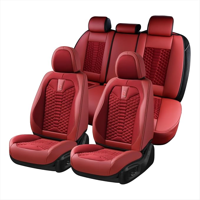 Universal Faux Leather Seat Covers — Full Set — Red