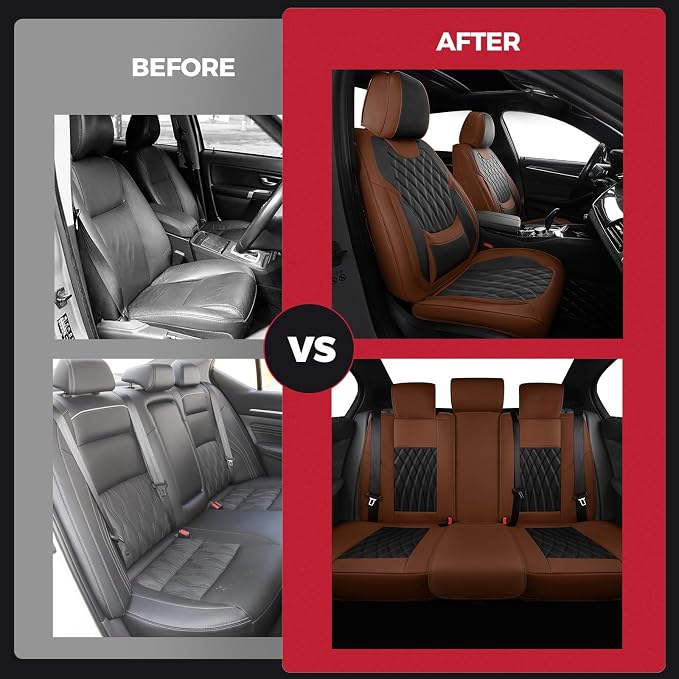 Universal Faux Leather Seat Covers — Full Set — Black / Brown
