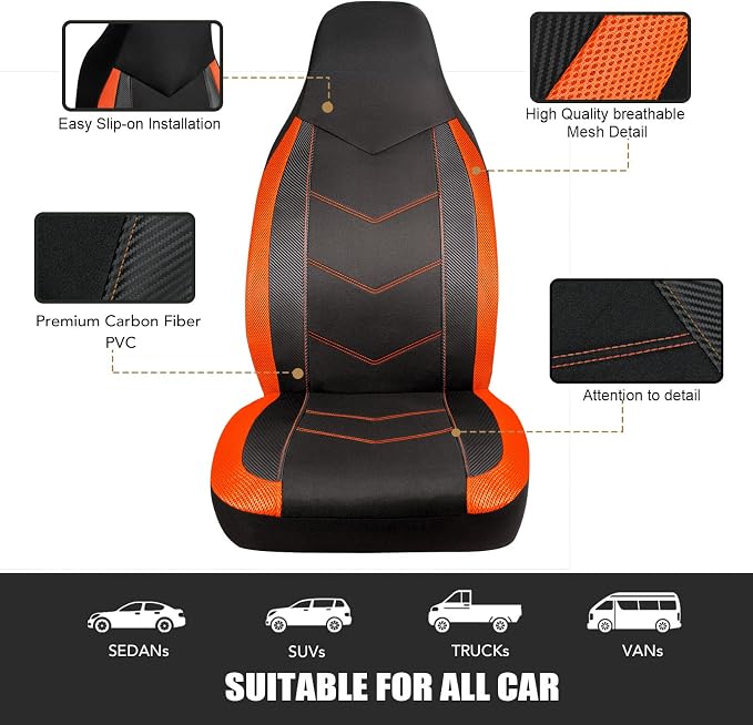 Universal Fabric Seat Covers — Front Seat — Orange