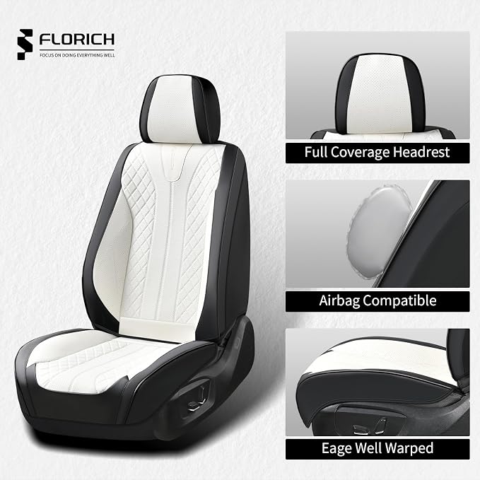 Universal Faux Leather Seat Covers — Full Set — Black / White
