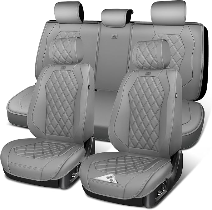 Universal Faux Leather Seat Covers — Full Set — Gray
