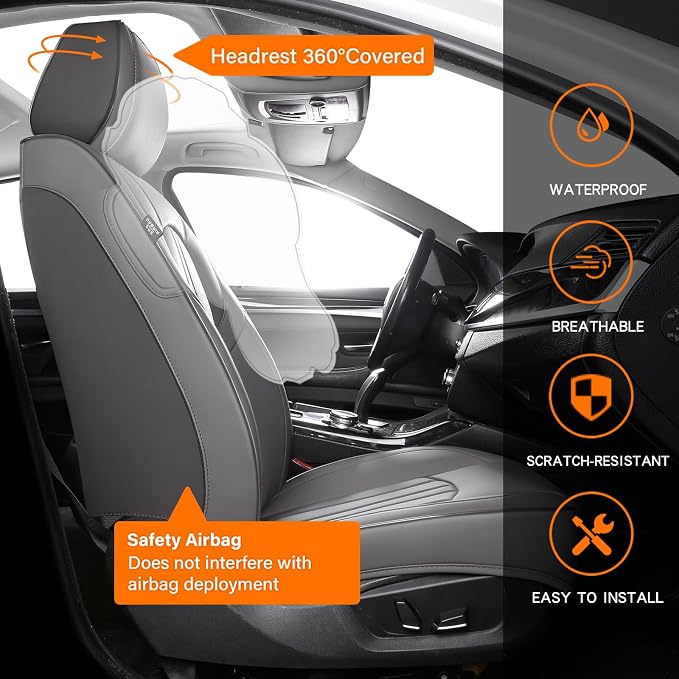 Universal Faux Leather Seat Covers — Full Set — Gray