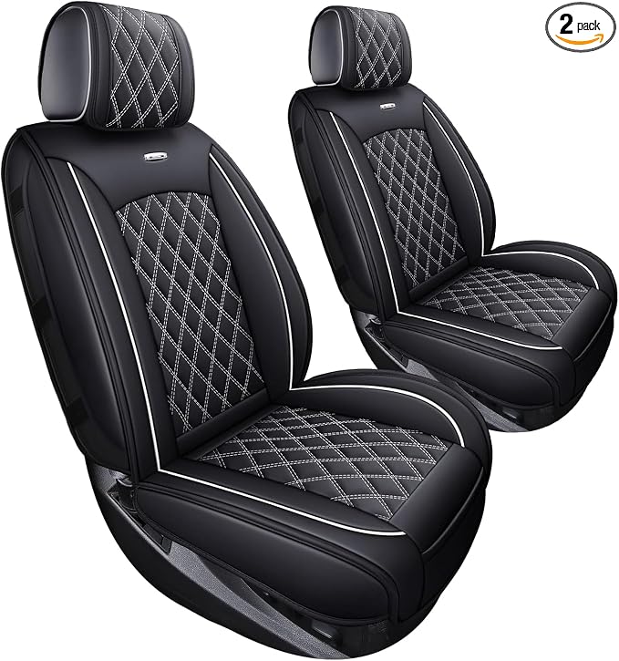 Faux Leather Seat Covers for Chevrolet Silverado / GMC Sierra — Front Seat — Black / White