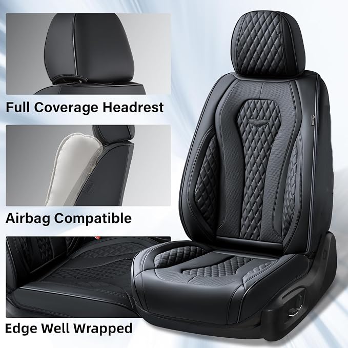 Universal Faux Leather Seat Covers — Front Seat — Black