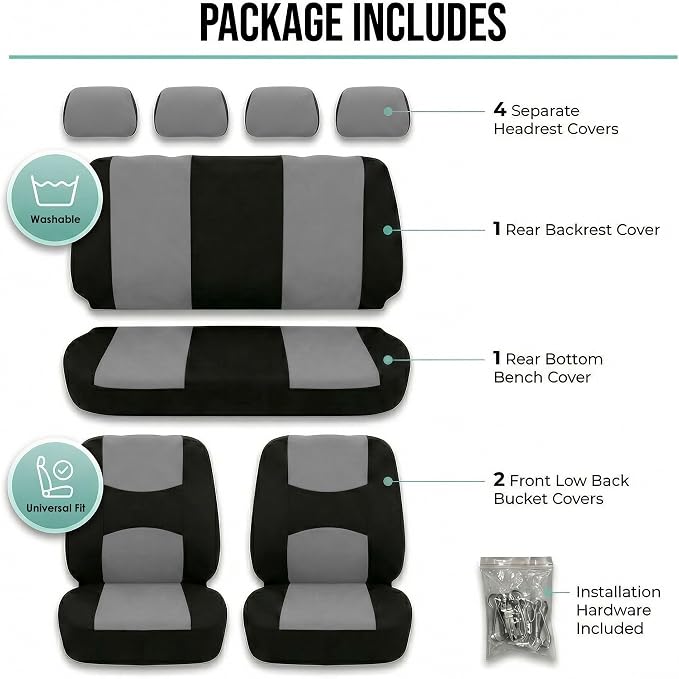 Universal Fabric Seat Covers — Full Set — Gray