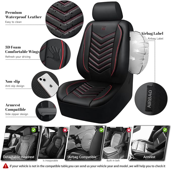 Universal Faux Leather Seat Covers — Full Set — Red / Black