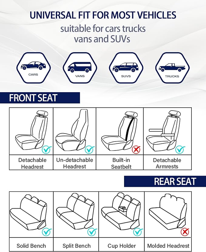 Universal Faux Leather Seat Covers — Full Set — Blue