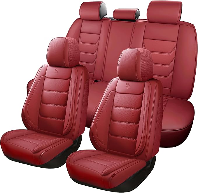 Faux Leather Car Seat Covers — Full Set — Red
