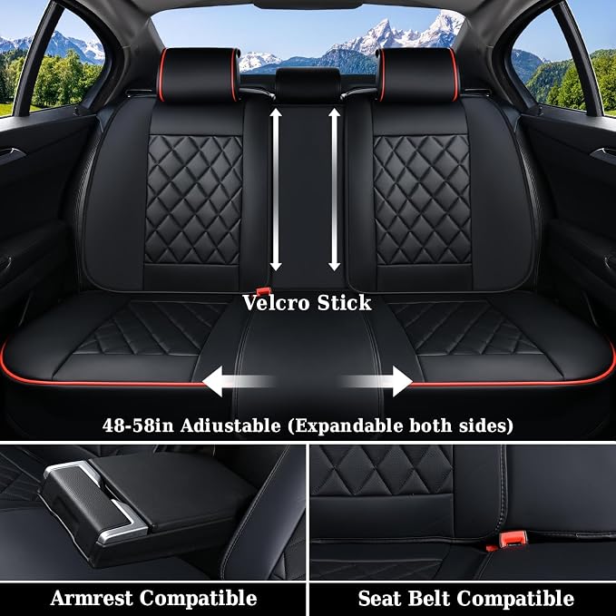 Universal Faux Leather Seat Covers — Full Set — Black / Red