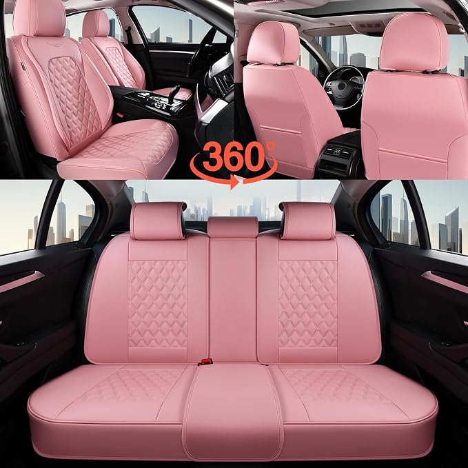 Faux Leather Car Seat Covers — Rear Seat — Pink