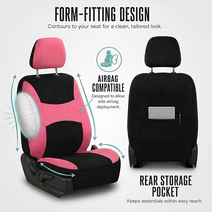 Universal Fabric Seat Covers — Full Set — Pink