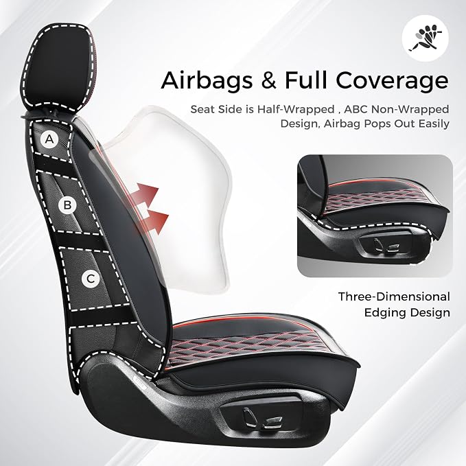 Universal Faux Leather Seat Covers — Front Seat — Black / Red