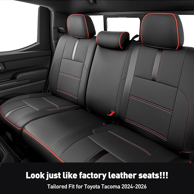 Faux Leather Seat Covers for Toyota Tacoma — Full Set — Black / Red