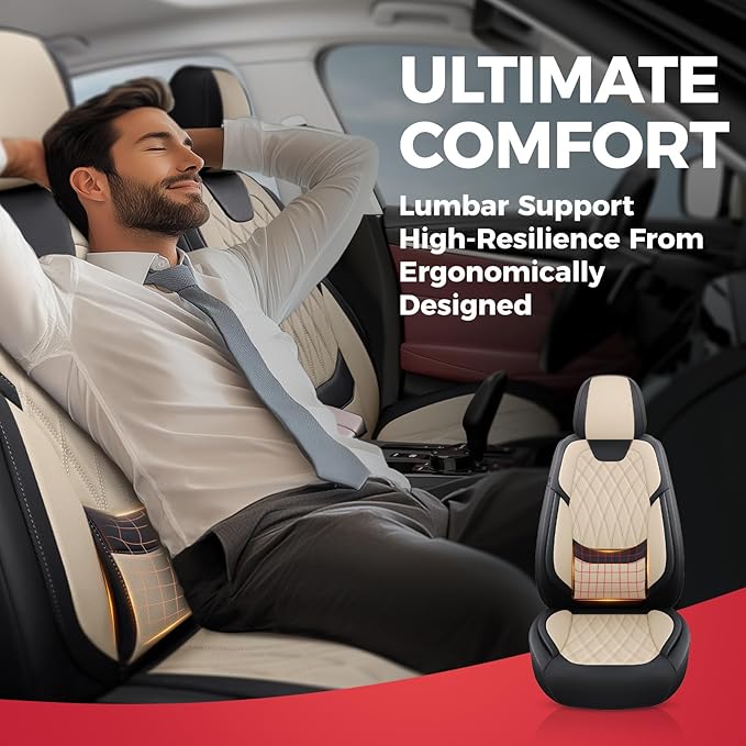 Faux Leather Car Seat Covers — Full Set — Black / Beige