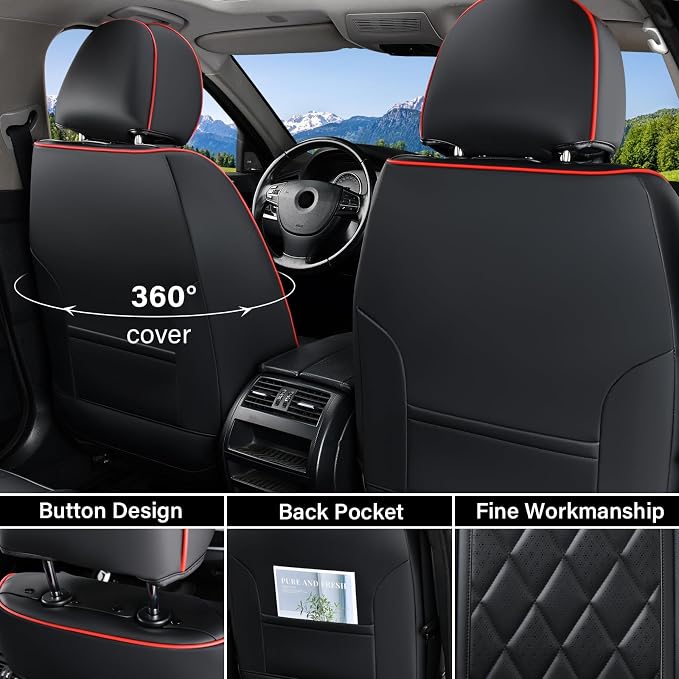 Universal Faux Leather Seat Covers — Front Seat — Black / Red
