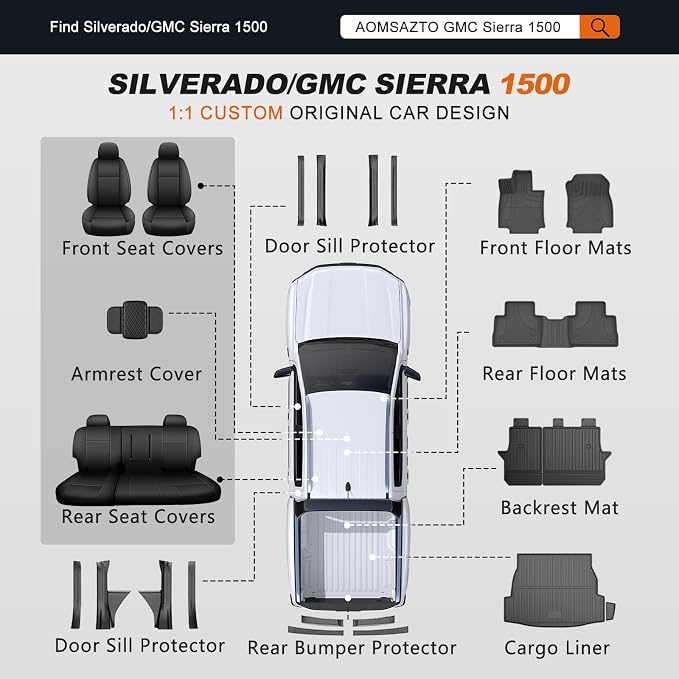 Faux Leather Seat Covers for Chevrolet Silverado / GMC Sierra — Full Set — Black / Gray
