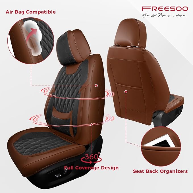 Universal Faux Leather Seat Covers — Full Set — Black / Brown