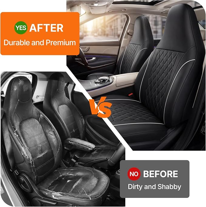 Universal Faux Leather Seat Covers — Front Seat — Black / White