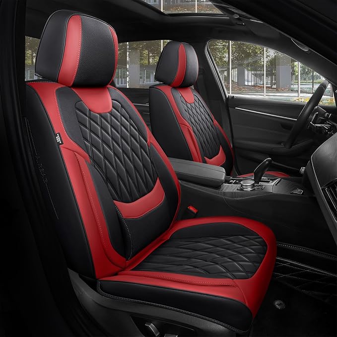 Universal Faux Leather Seat Covers — Full Set — Black / Red