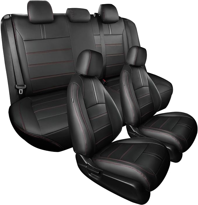 Faux Leather Seat Covers for Honda Civic — Full Set — Black / Red