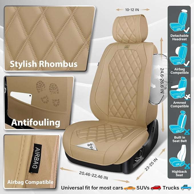 Universal Faux Leather Seat Covers — Full Set — Beige