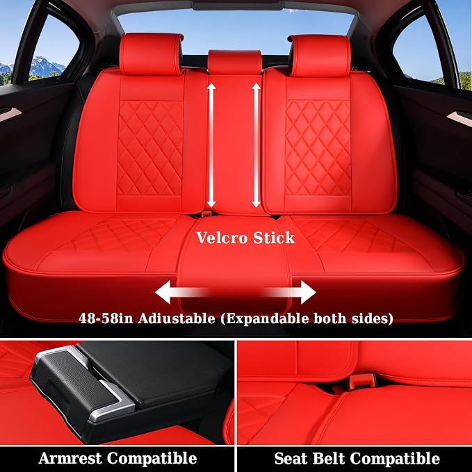 Universal Faux Leather Seat Covers — Full Set — Red