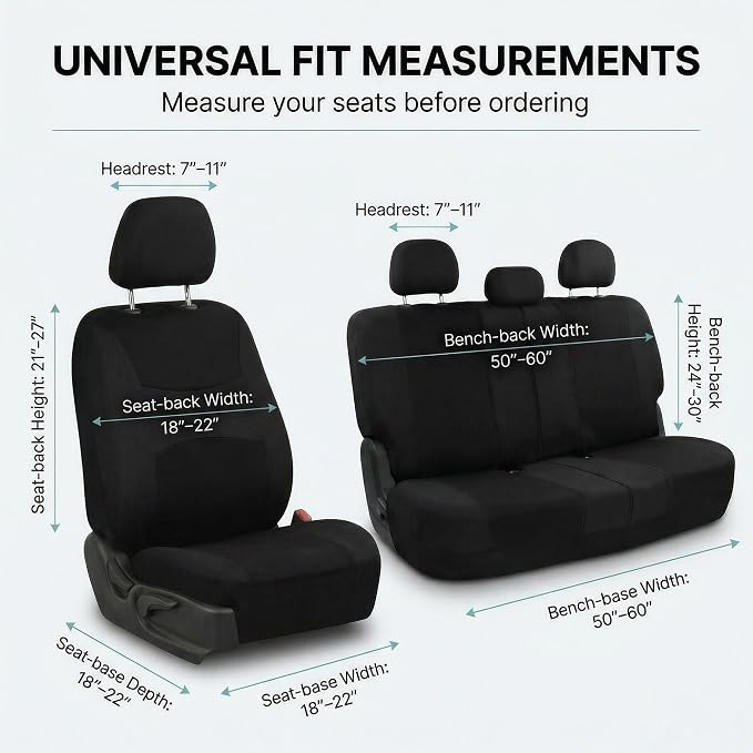 Universal Fabric Seat Covers — Full Set — Black
