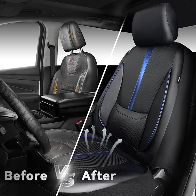 Universal Faux Leather Seat Covers — Front Seat — Black / Blue