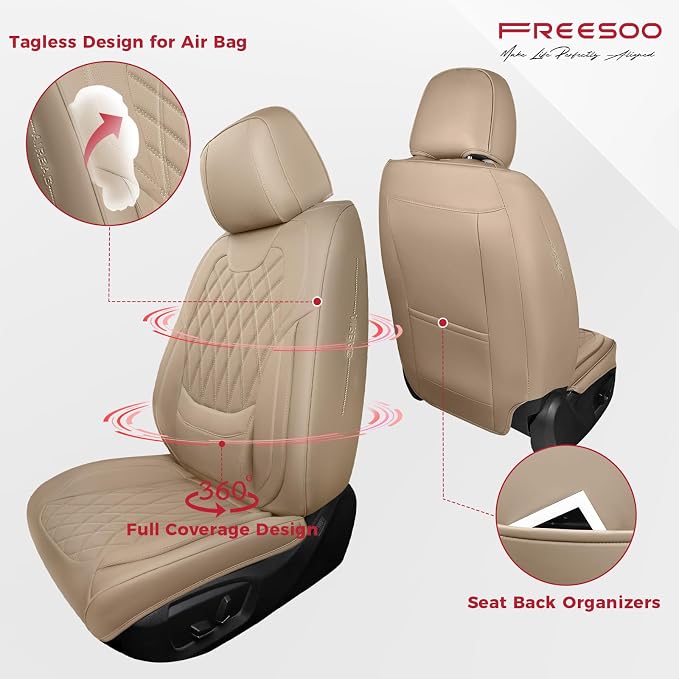 Universal Faux Leather Seat Covers — Full Set — Beige