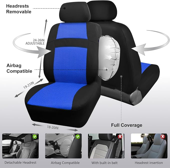Universal Fabric Seat Covers — Front Seat — Black / Blue