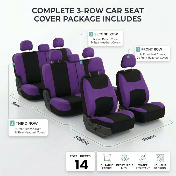 Universal Fabric Seat Covers — Purple
