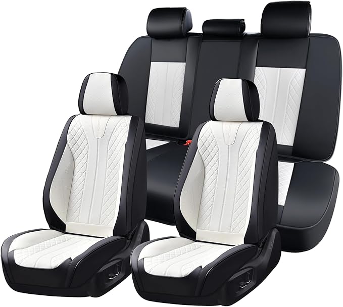 Universal Faux Leather Seat Covers — Full Set — Black / White