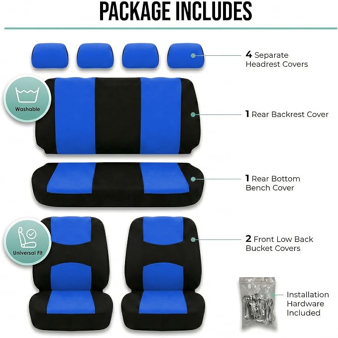 Universal Fabric Seat Covers — Full Set — Blue