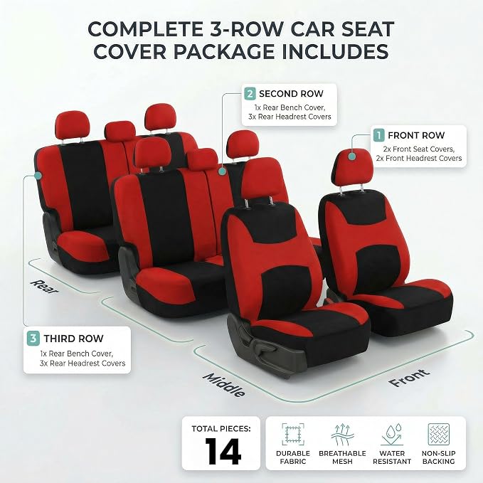 Universal Fabric Seat Covers — Red / Black