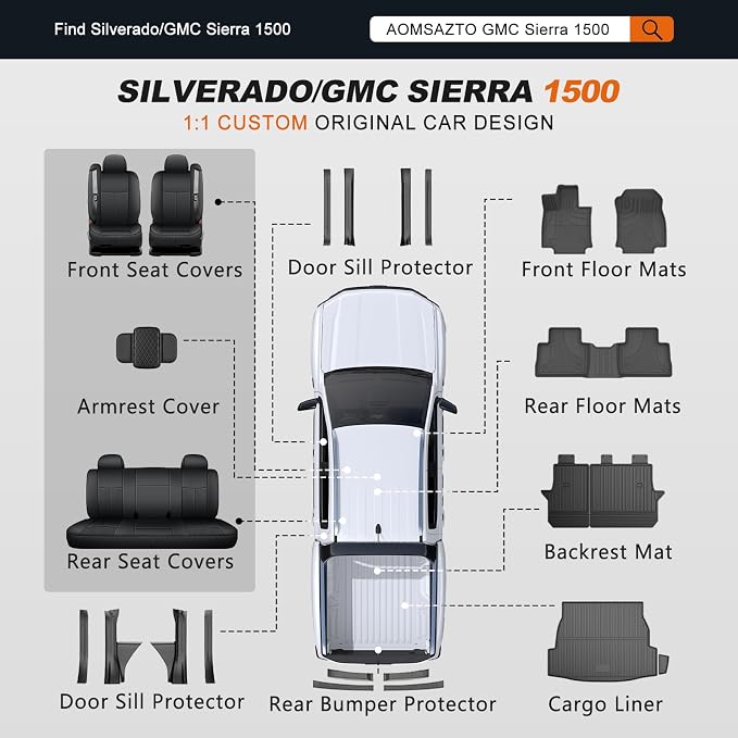 Faux Leather Seat Covers for Chevrolet Silverado / GMC Sierra — Full Set — Black