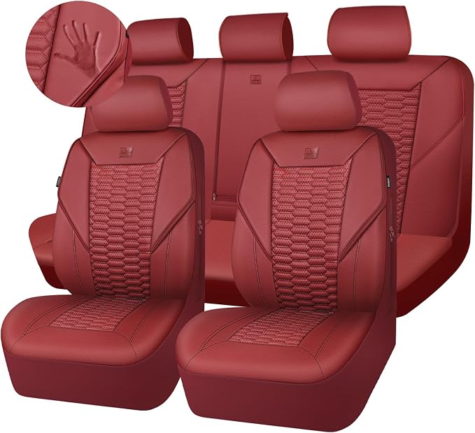 Universal Faux Leather Seat Covers — Full Set — Burgundy