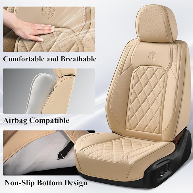 Universal Faux Leather Seat Covers — Full Set — Beige