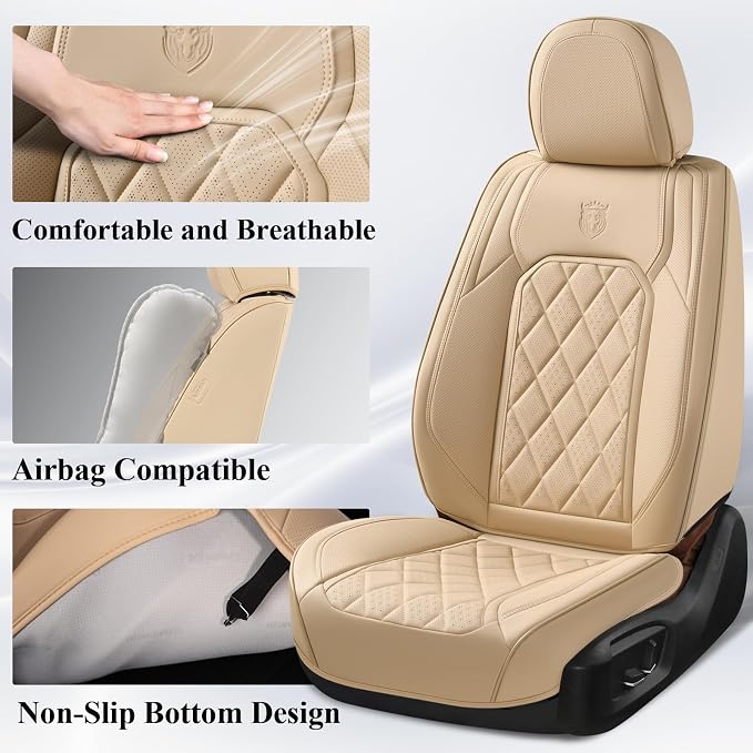 Universal Faux Leather Seat Covers — Front Seat — Beige