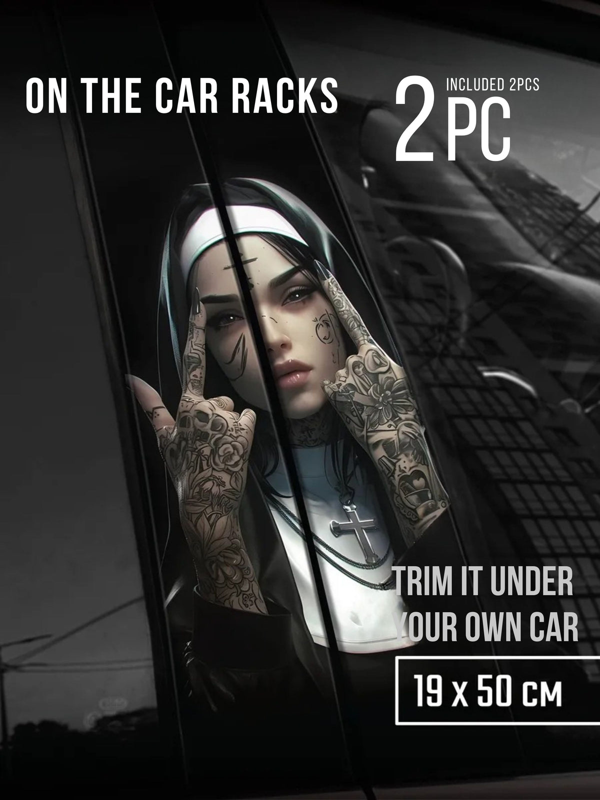 2Pcs Matte Vinyl Door Pillar Stickers “Nun” Style Car Exterior Decals