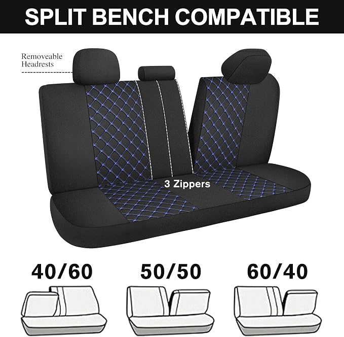 Fabric Car Seat Covers — Full Set — Black / Blue