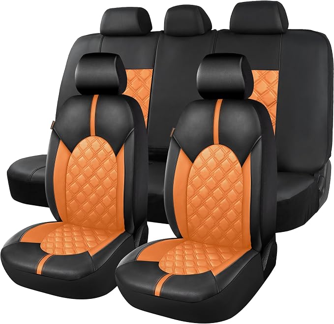 Universal Faux Leather Seat Covers — Full Set — Orange / Brown