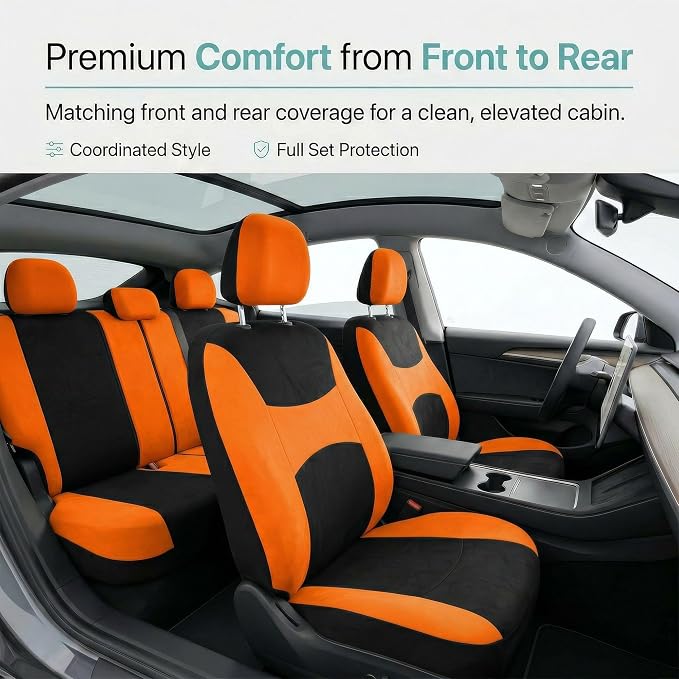 Universal Fabric Seat Covers — Full Set — Orange