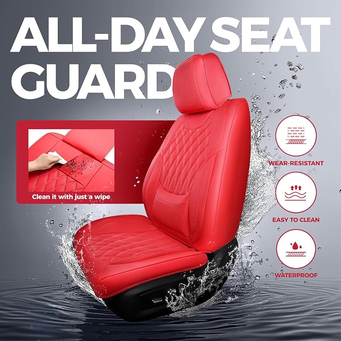 Universal Faux Leather Seat Covers — Full Set — Red