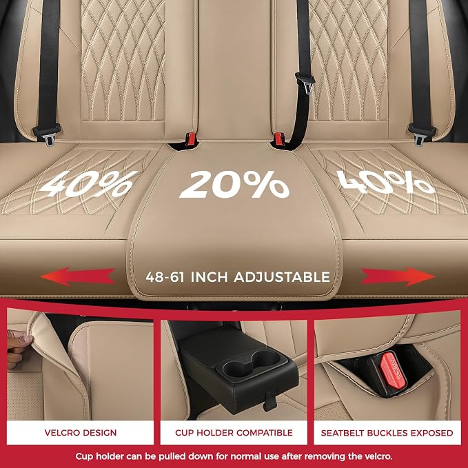 Universal Faux Leather Seat Covers — Full Set — Beige