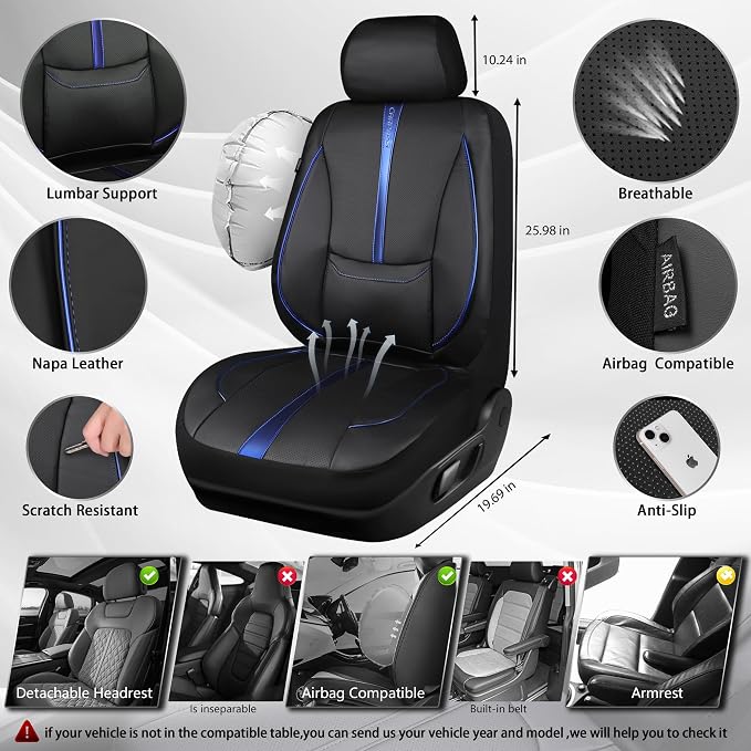 Universal Faux Leather Seat Covers — Front Seat — Black / Blue