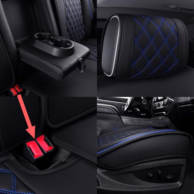 Faux Leather Seat Covers for Chevrolet Silverado / GMC Sierra — Full Set — Black / Blue