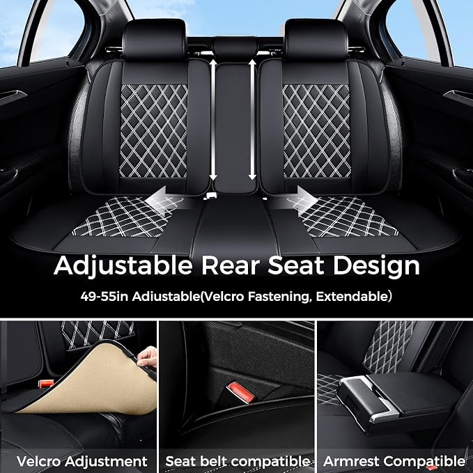 Universal Faux Leather Seat Covers — Full Set — Black / White