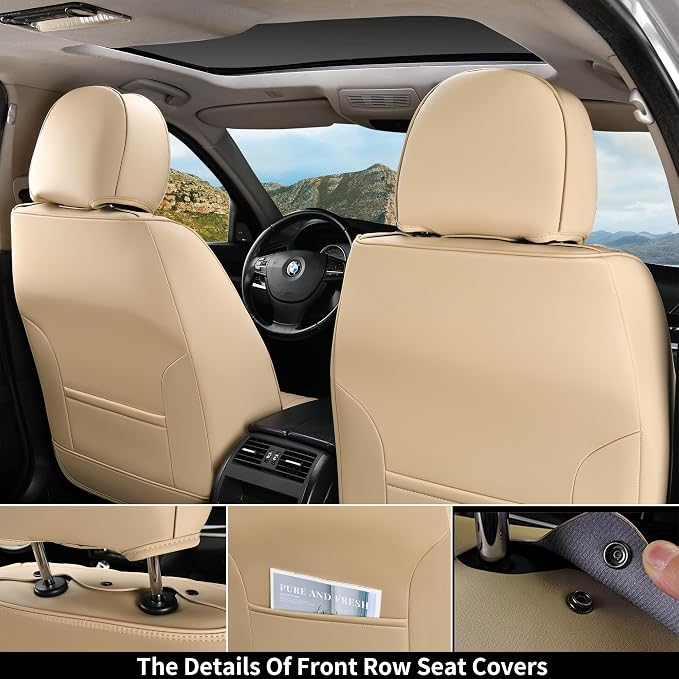 Universal Faux Leather Seat Covers — Front Seat — Beige