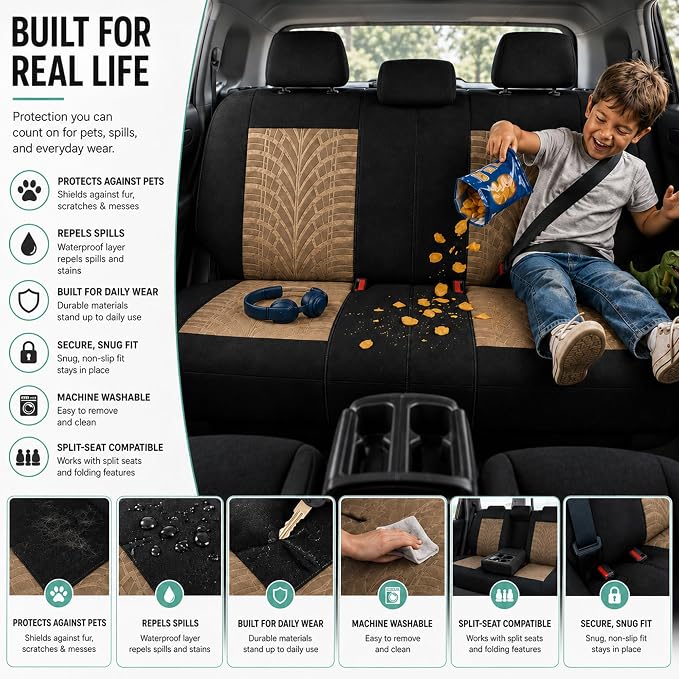 Universal Fabric Seat Covers — Full Set — Beige